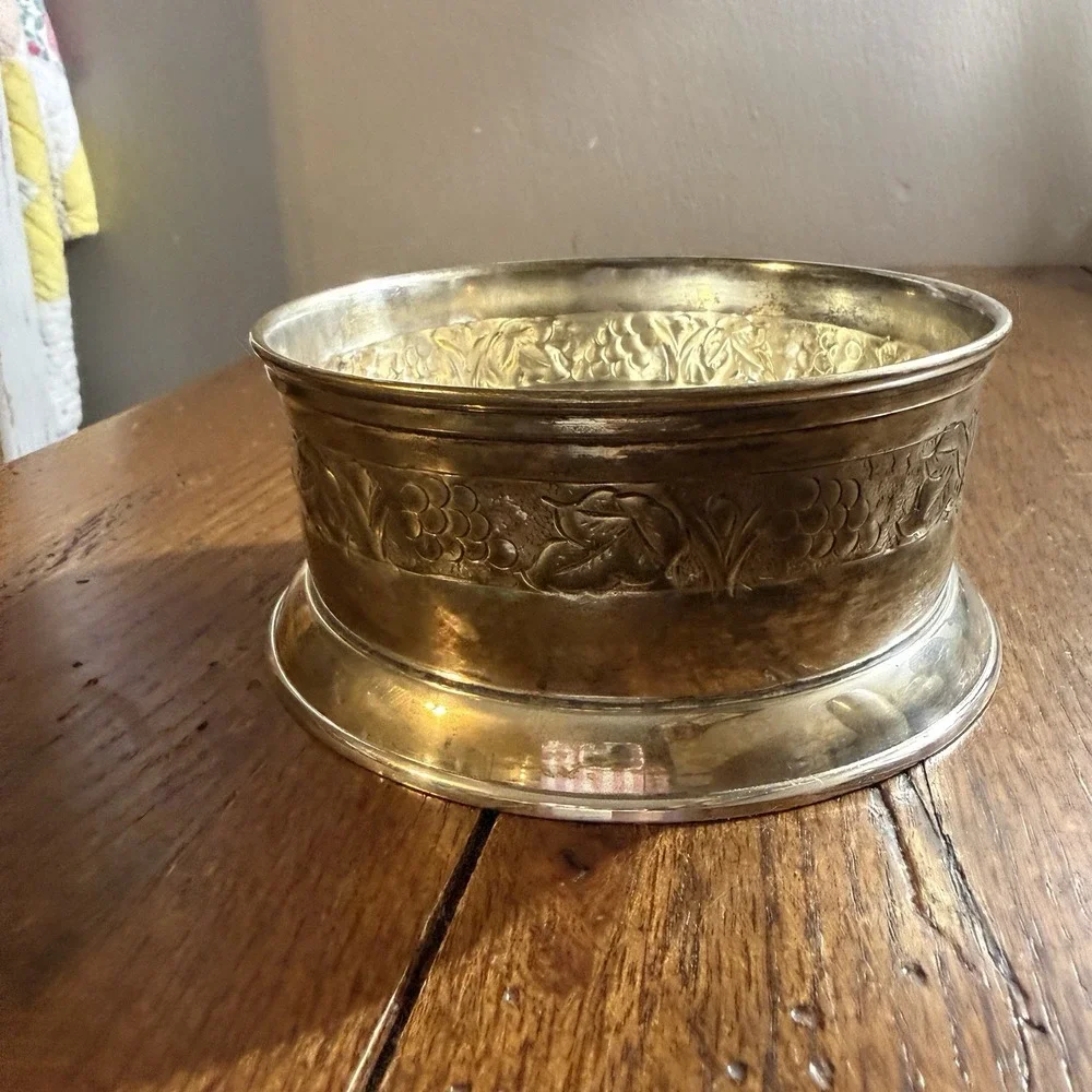 Pottery Barn Silver Decorative Pewter Vintage Wine Bottle Coaster Candle Holder
